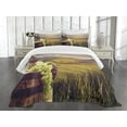 thumbnail image 3 of Ambesonne Wine Quilted Bedspread Set 3 Pcs, Italy Tuscany Vineyard, King Size, Green Black Brown, 3 of 5