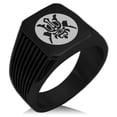 thumbnail image 1 of Stainless Steel Máscara Samurai Crest Needle Stripe Pattern Biker Style Polished Ring, 1 of 1