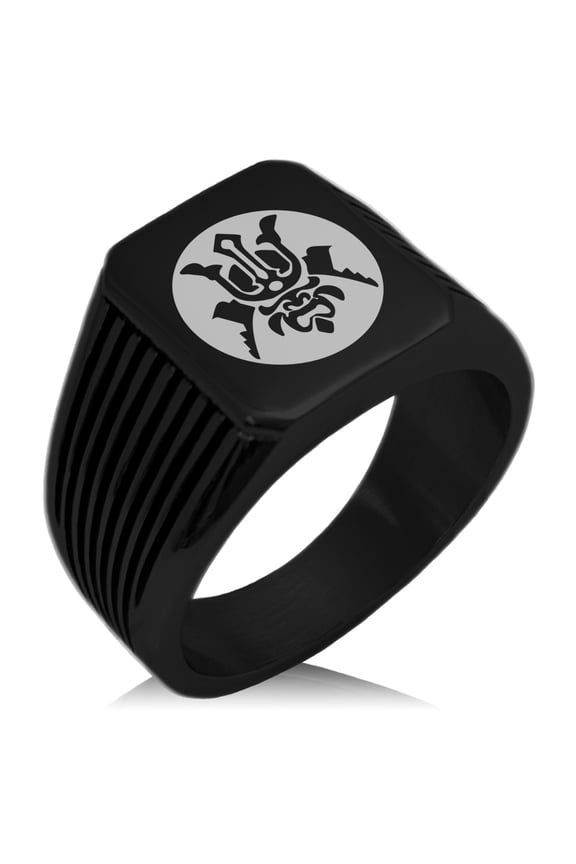 Stainless Steel Máscara Samurai Crest Needle Stripe Pattern Biker Style Polished Ring