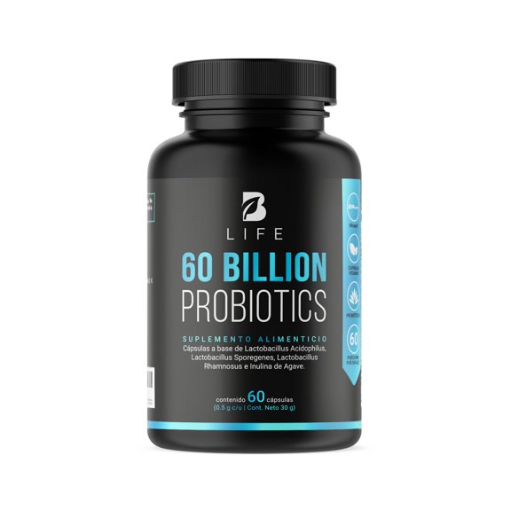60 Billones de Probióticos 3 diferentes Cepas 60 Cápsulas Veganas. Ingredientes naturales. 60 Billion Probiotics B Life. B Life cápsulas