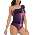 thumbnail image 3 of Gaeub Thunderstorm Violet Purple Women's One Shoulder Ruffle Tummy Control Swimwear for Swimming Surfing Beach Party - X-Large, 3 of 8
