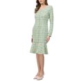 thumbnail image 4 of INSPIRE CHIC Women's Bodycon Mermaid Dress Tweed Long Sleeve Elegant Cocktail Fishtail Dresses M Green Blue, 4 of 5