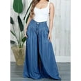 thumbnail image 5 of Women’s High Waisted Wide Leg Denim Palazzo Pants 70s Boho Pleated Flowy Maxi Jeans Lightweight Summer Fit, 5 of 7