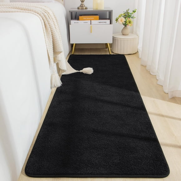 Alfombra Runner B BENRON Soft para dormitorio, 60 x 180 cm, color negro