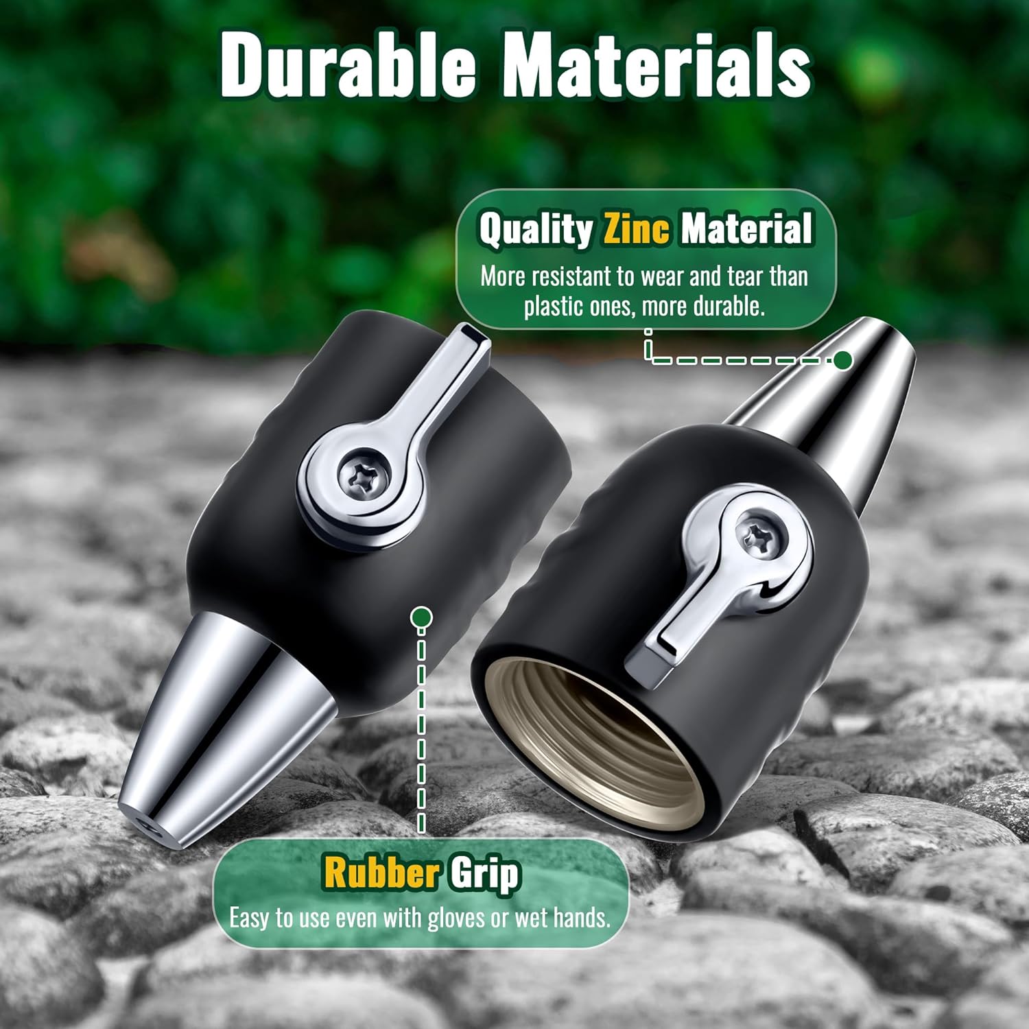 HRTGFD-Jet Nozzle with Shut Off, 3/4" GHT Sweeper Garden Hose End Zinc Nozzle with Shut Off Valve, Water Hose Sprayer Jet for Garden Watering, Car Washing and Sidewalk Sweeping(Black,2 Pack)