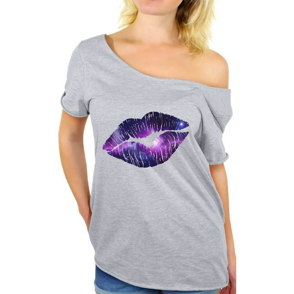 Awkward Styles - Awkward Styles Galaxy Shirt Galaxy 80s Lips T shirt Off Shoulder 80s