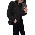 thumbnail image 2 of Chaqueta Universitaria Corta para Mujer, Larga, Abotonada, Informal, con Bolsillos. Negro L, 2 of 7