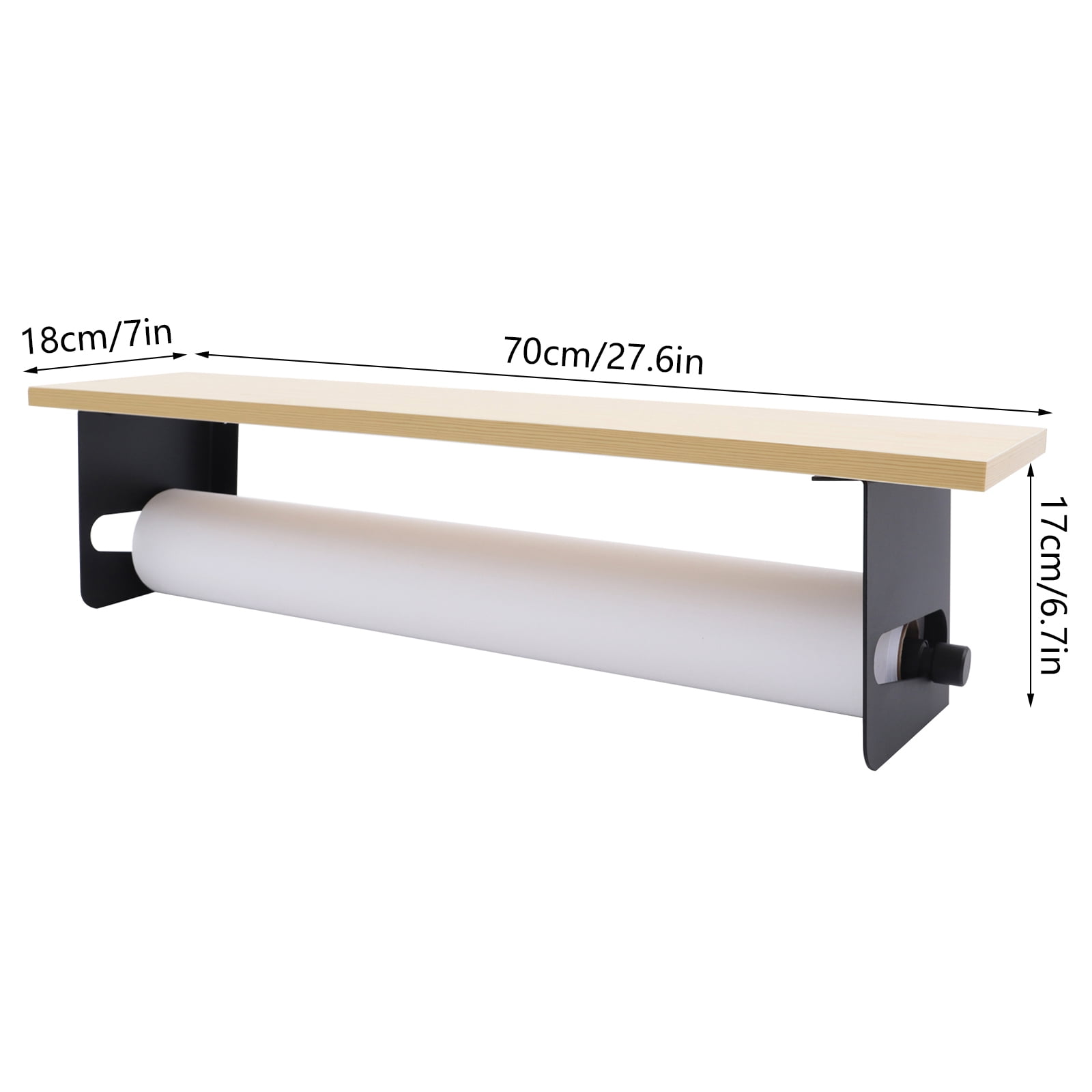 24'' Paper Roll Cutter Wall Mounted Kraft Paper Dispenser Cutter Wood Floating Shelf