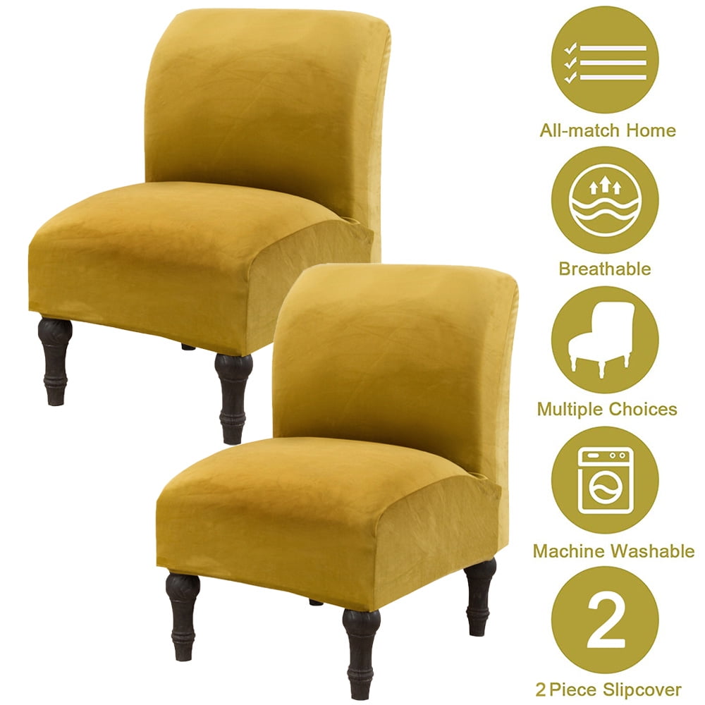 CJC Armless Chair cover, Stretch Velvet Accent Chair Slipcover