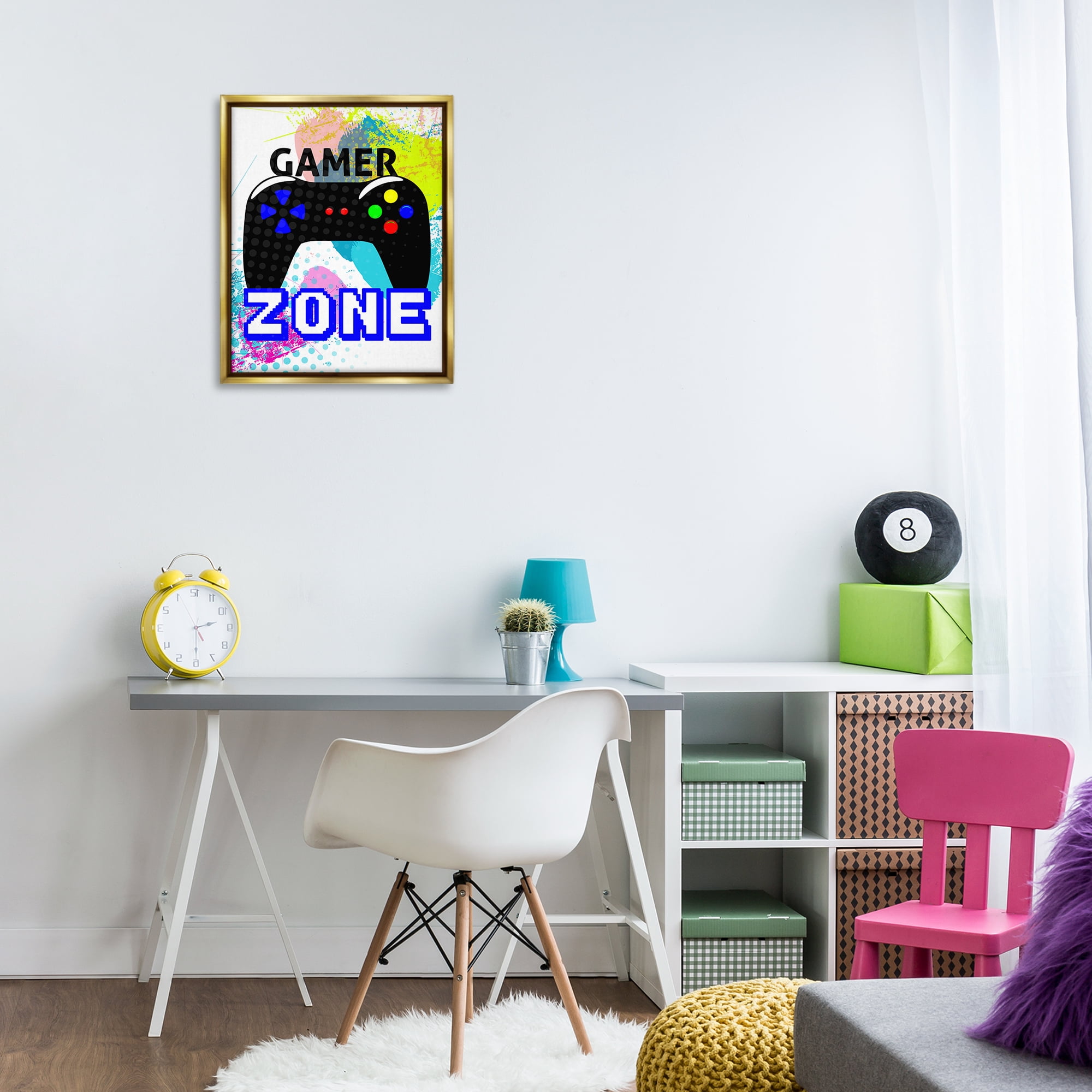 Stupell Industries Gamer Zone & Controller Typography Painting Gold Floater Framed Art Print Wall Art, 17 x 21