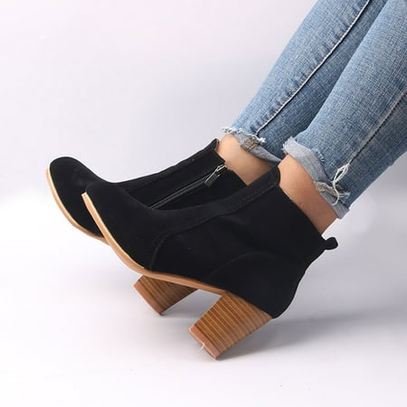 

Tejiojio Fall Clearance Fashion Women Square Heel Buckle Strap Solid Color Mid Boot Keep Warm Snow Boots