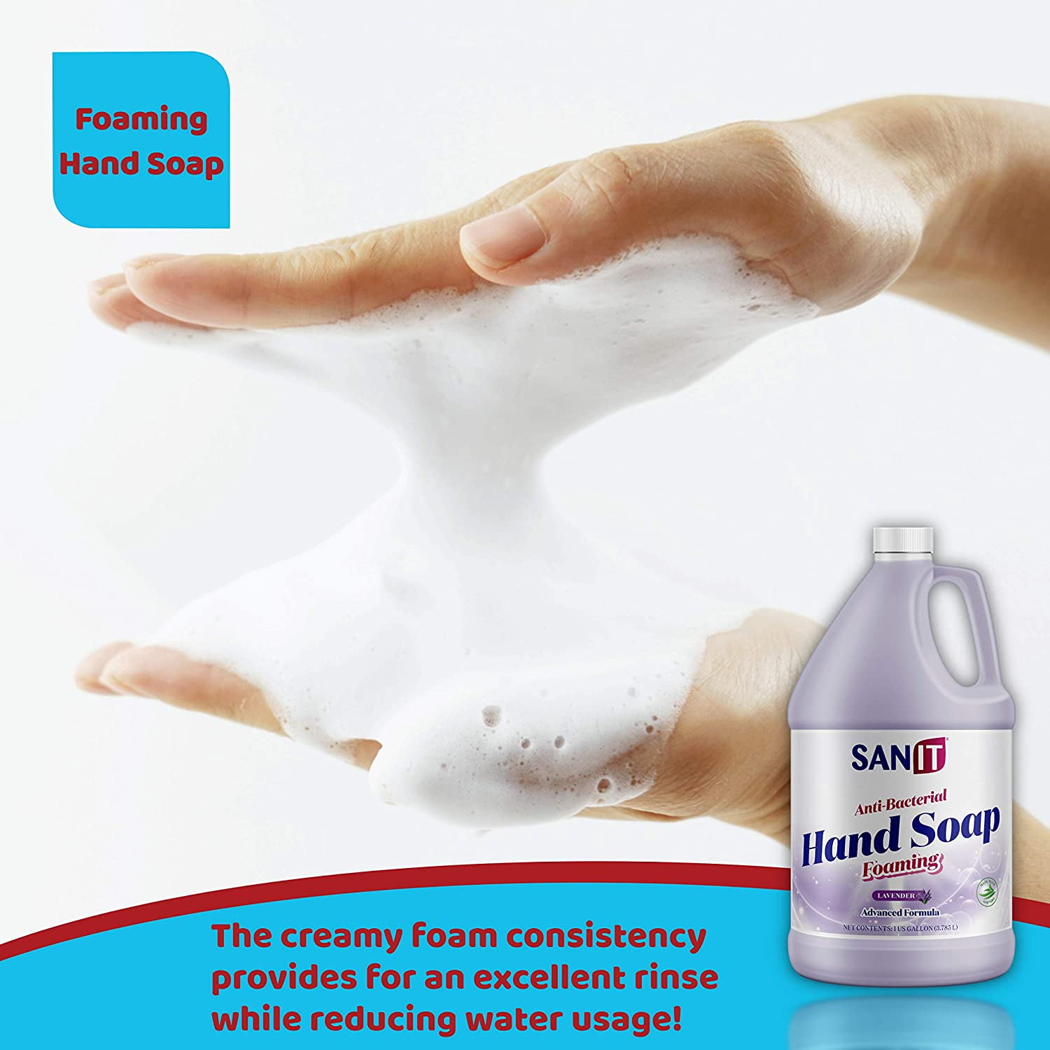 Sanit Antibacterial Foaming Hand Soap Refill - Advanced Formula with Aloe Vera and Moisturizers - All-Natural Moisturizing Hand Wash - Made in USA, Lavender, 1 Gallon