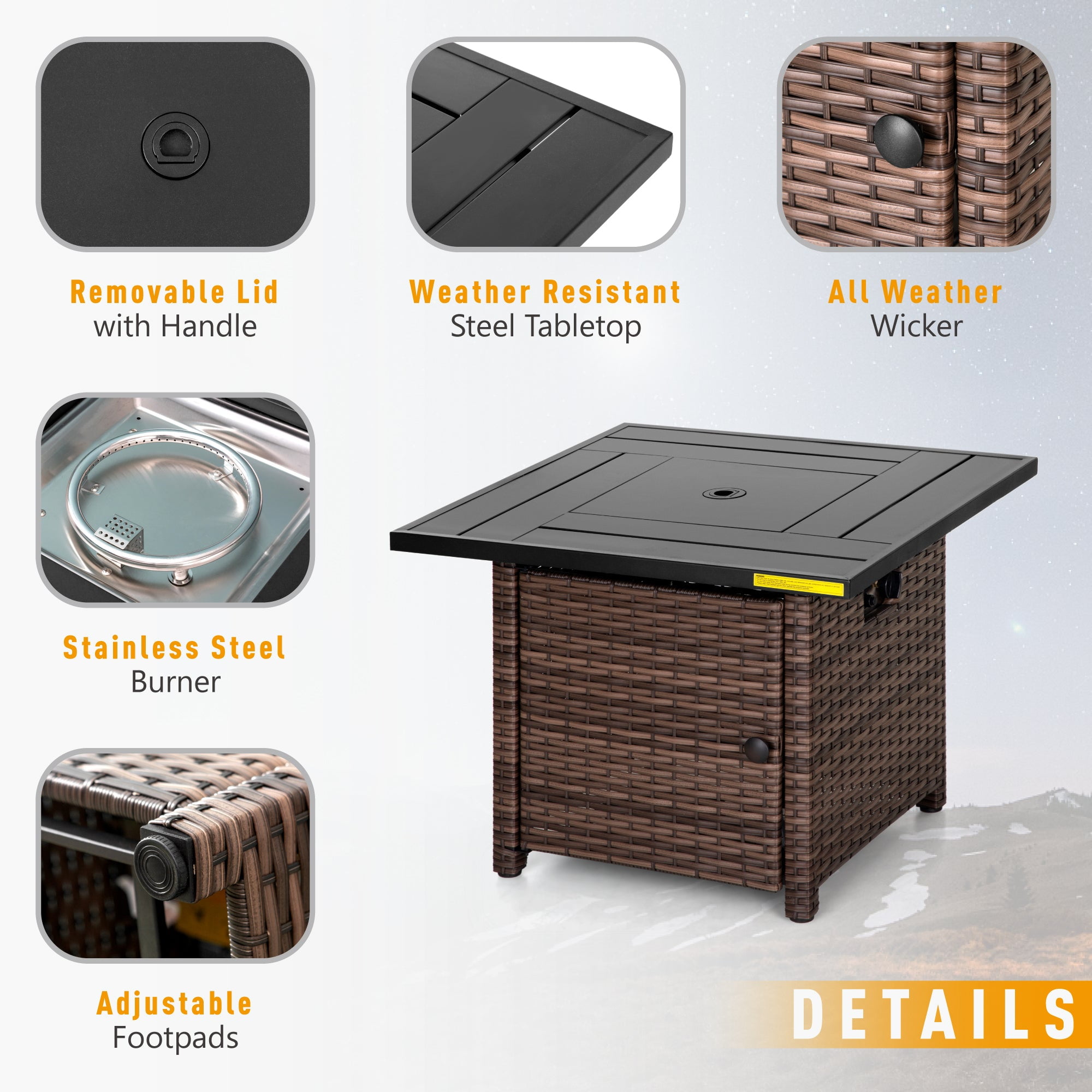 Sophia & William 32" Outdoor Patio Gas Fire Pit Table 50,000 BTU