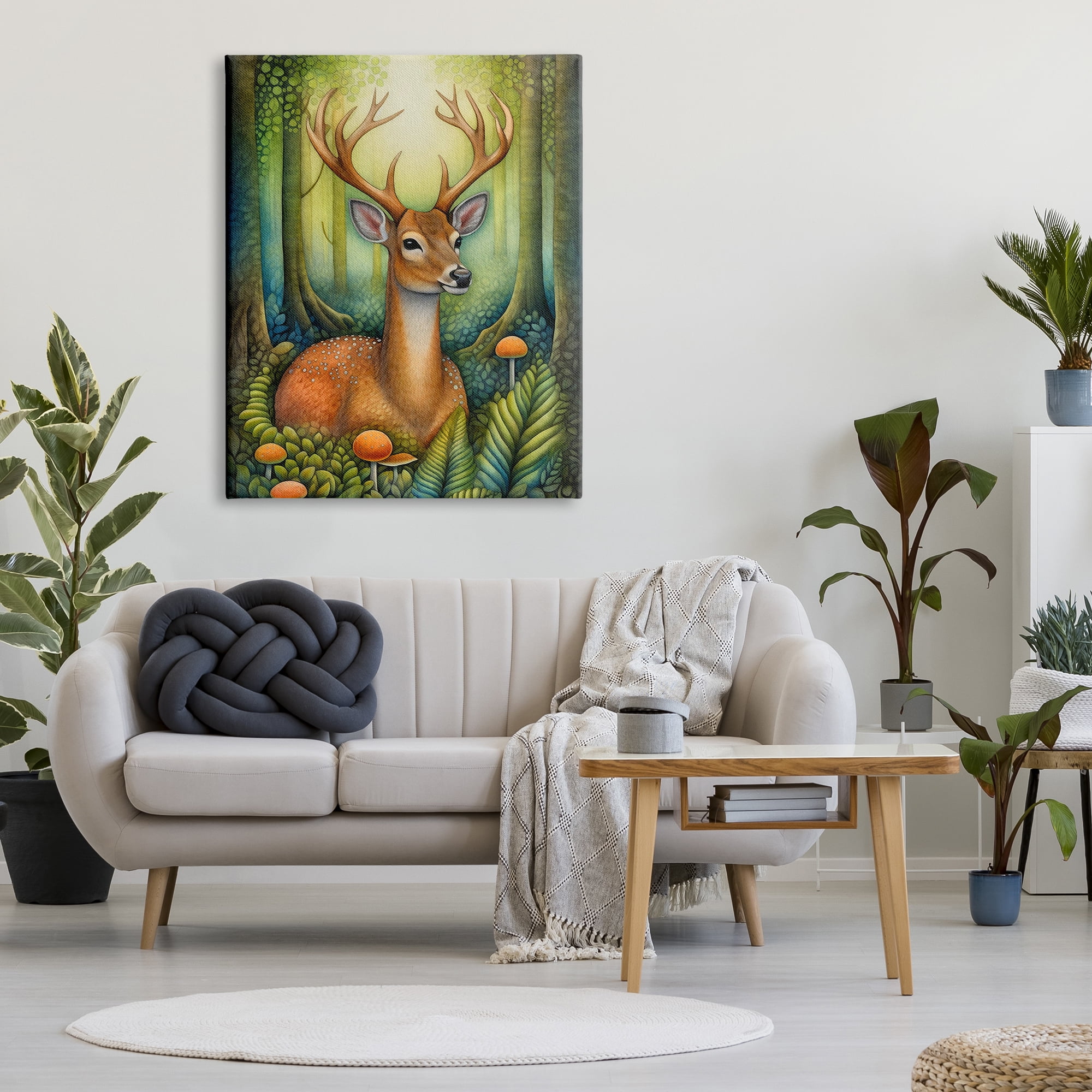 Stupell Industries Deer with Nature Mushrooms Animals & Insects Painting Gallery Wrapped Canvas Art Print Wall Art, 36 x 48