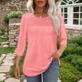 thumbnail image 4 of Huhudde Elegant Pleated Cotton Blouse 3/4 Length Sleeve Solid Color T-Shirt Tuck Detailing Loose Top for Women's Daily Wear, 4 of 17