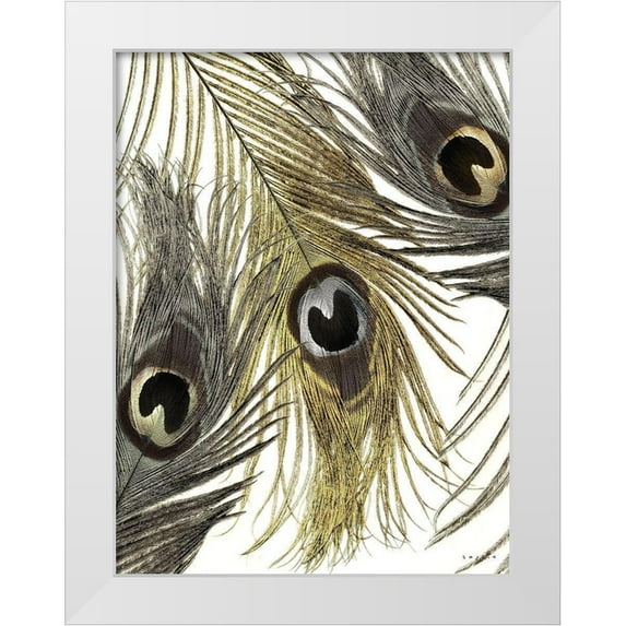 Sophie 6 19x24 White Modern Wood Framed Museum Art Print Titled - Gold and Silver Feathers I