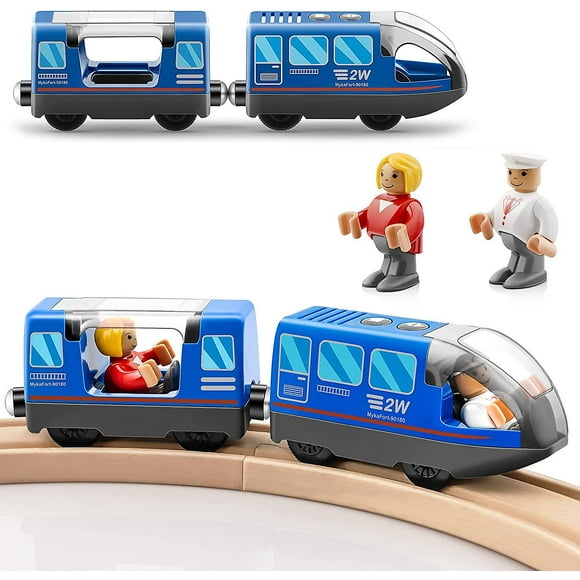 Train de Locomotives à Batterie - Train Compatible avec les Trains Thomas, Brio, Chuggington et les Voies en Bois (Non Inclus) - Bleu