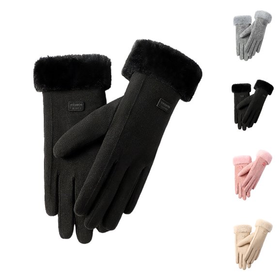 Bmisegm Winter Gloves Women Winter Ski Inner Lined Outdoor Cycling Knitted Wool Rabbit Lined Thickened Touchscreen Warm Mittens Black