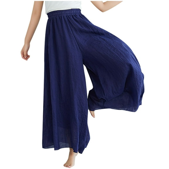 LLYwey Women Work Pants Fashion Women Summer Casual Loose Elastic Waist Comfy Trousers Pants Pants Rompers Female Long Pant Style H1163 Navy One Size