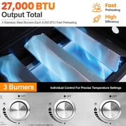Segmart 3 Burner BBQ Propane Gas Grill, Stainless Steel 27,000 BTU Patio Garden Barbecue Grill with Side Tables, Hanging Basket & Thermometer, Perfect for Camping, Outdoor Cooking