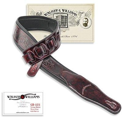 Designer Guitar Strap Skulls Design - walker & williams gb-123 vintage brown padded guitar strap texas stars & skulls