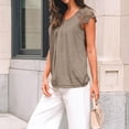 thumbnail image 5 of Womens Lace Tops Pleated Short Sleeve Shirts Summer Business Casual Dressy Blouses Khaki XL, 5 of 6