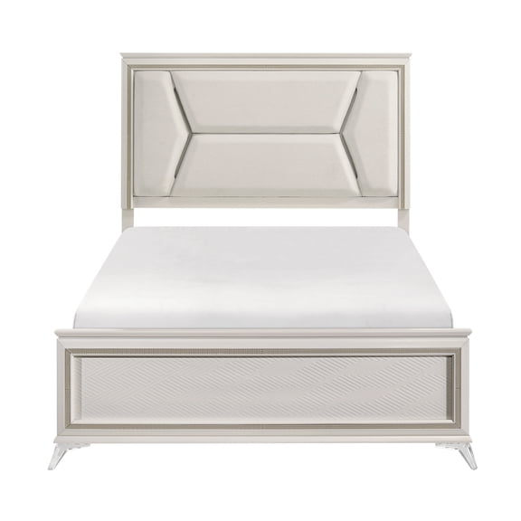 Newboti Furniture 1pc Modern Luxury Queen Bed Upholstered Headboard with LED Lighting Wooden Bedroom Furniture Antique White Finish and Gold 52941
