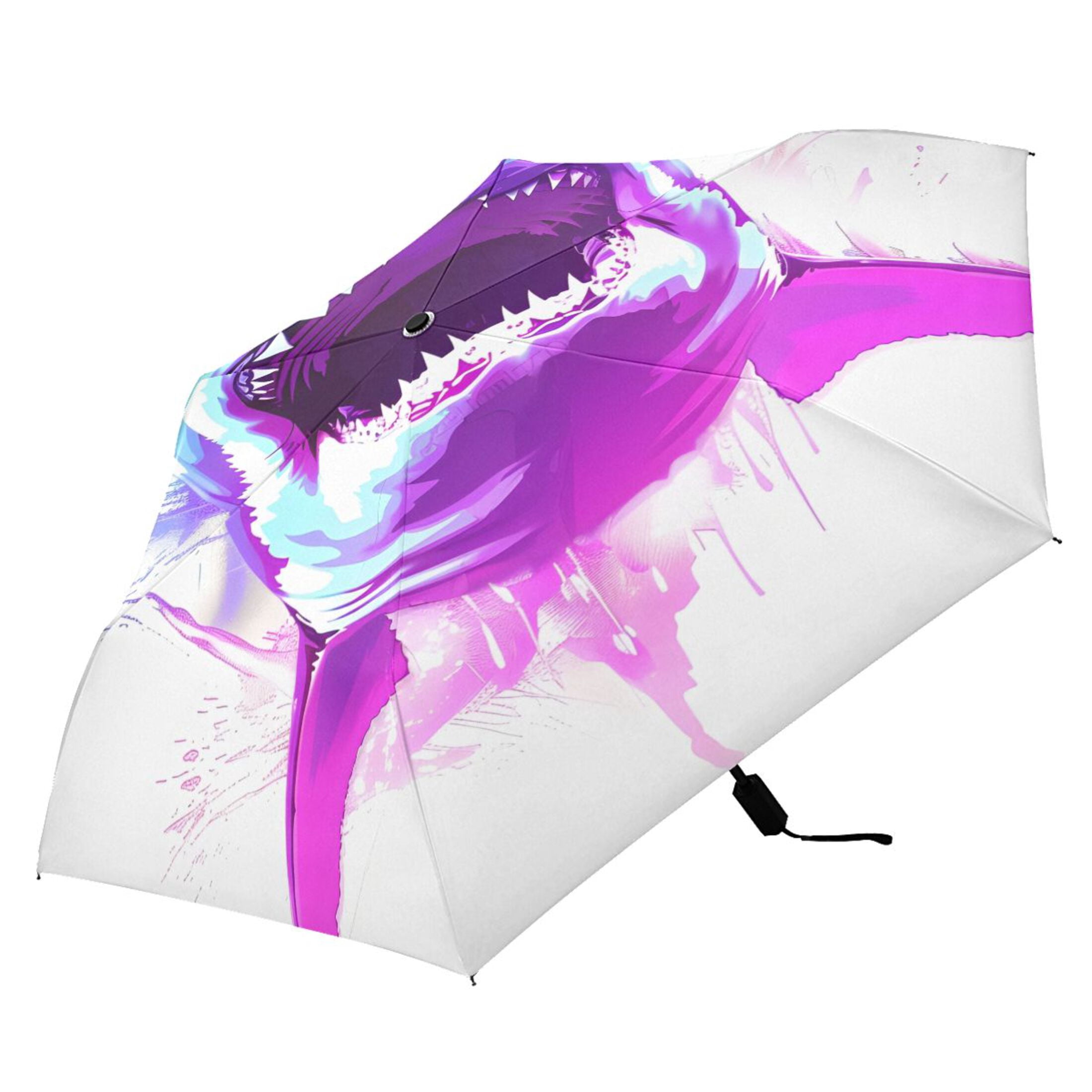 Compact Sun Umbrella Windproof Travel Umbrellas for Rain Strong Portable UV Protection Fierce Fantasy Shark