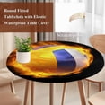 thumbnail image 4 of Volleyball Round Tablecloth, Fitted Table Cover with Elastic for 45"-54" Round Tables, Modern Buruning Flame Sport Black Background Table Cloth Outdoor Indoor Dinning Party Waterproof Tablecloths, 4 of 7