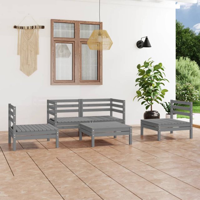 vidaXL 5 Piece Garden Lounge Set Grey Solid Pinewood