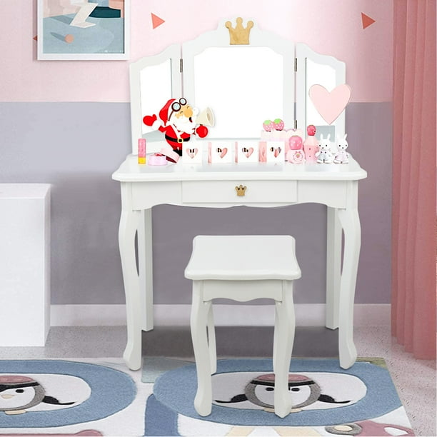 SESSLIFE Vanity Sets for Girls, White Vanity Play Set, Dressing Table