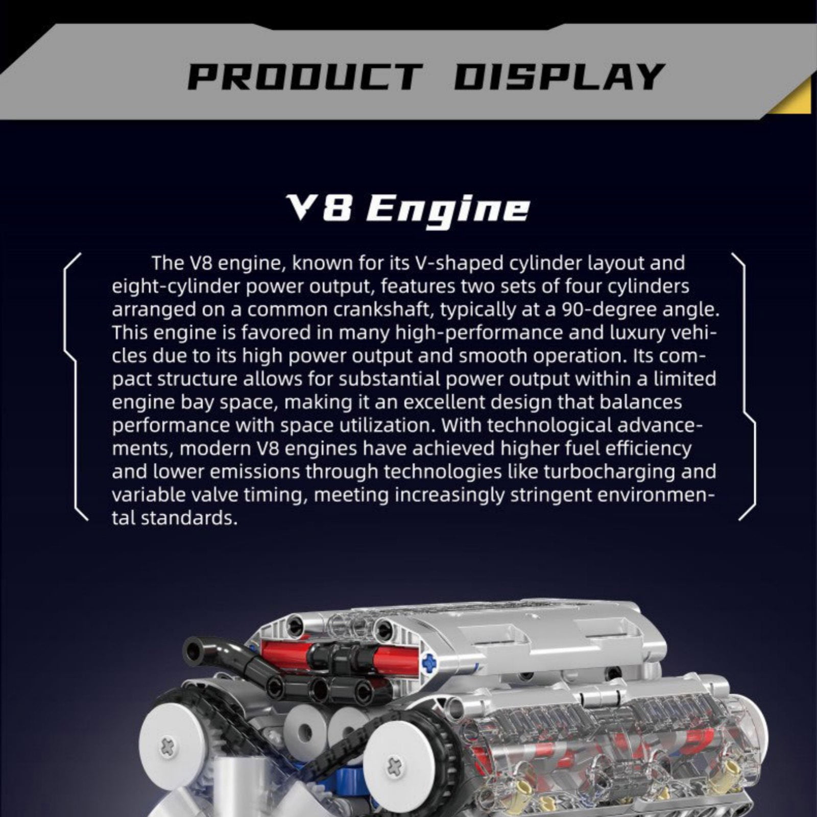 GUYUTING V8 Engine Model Building Block Kit for Adults & Teens STEM Toy Mechanical Engineering Gift ABS
