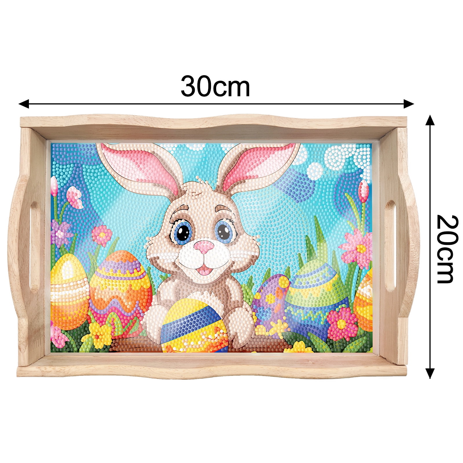 FLOPESN Easter Bunny DIY Diamond Art PaintingTray, Creative Design Handmade Wooden Dinner Plate For Kitchen、Coffee Shop