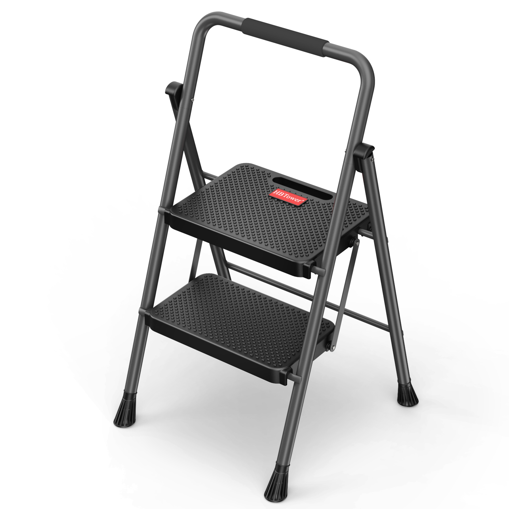 HBTower 2-Step Folding Ladder, 330 Lbs Capacity, Gray