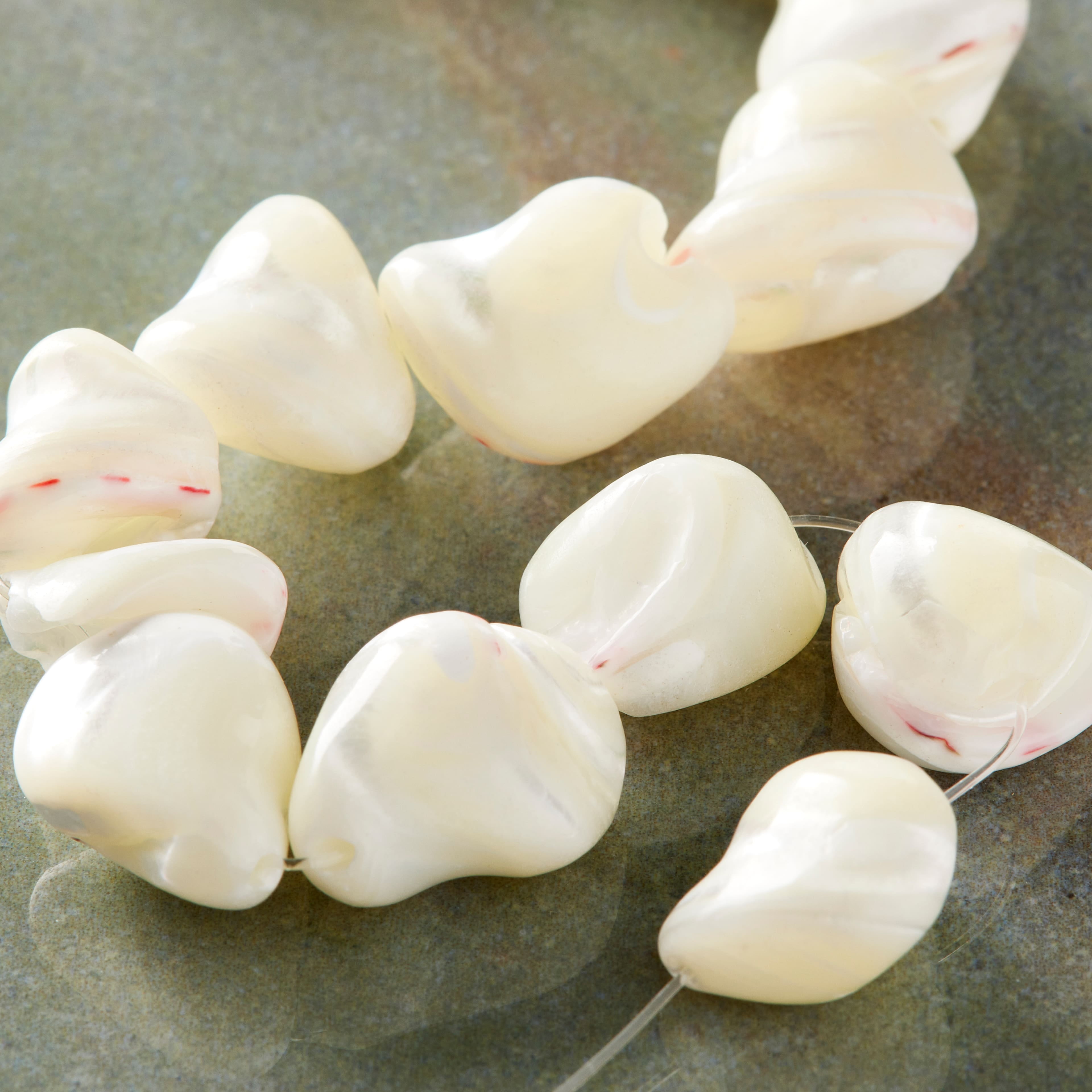 Bead Landing Natural White Mother of Pearl Swirl Beads, 7mm, 12 Pack