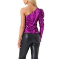thumbnail image 3 of INSPIRE CHIC Women's Top Sequin One Shoulder Puff Long Sleeve Cocktail Party Shimmer Sparkly Tops XS Hot Pink, 3 of 5