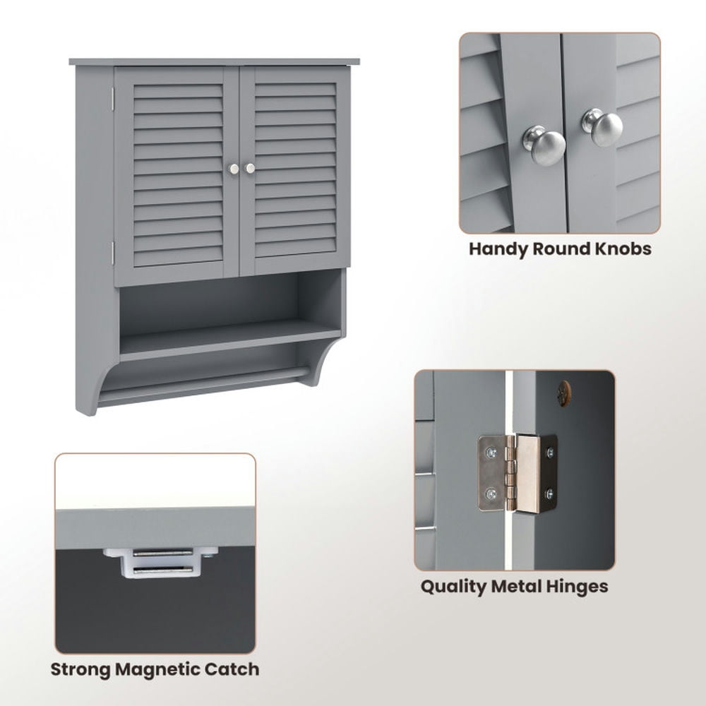 Finihen Bathroom Wall Cabinet, Wall Mounted Bathroom Cabinet, Medicine Cabinet, 2-Doors Bathroom Wall-Mounted Medicine Cabinet with Towel Bar, for Bathroom, Gray Finihen Bathroom Wall Cabinet, Wall Mounted Bathroom Cabinet, Medicine Cabinet, 2-Doors Bathroom Wall-Mounted Medicine Cabinet with Towel Bar, for Bathroom, Gray
