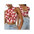 thumbnail image 3 of KOMOO Women Sleeveless Crop Tops Printed Halter Neck Backless Short Tops Close-fit Vest Plus Size, 3 of 10
