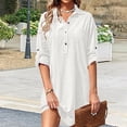 thumbnail image 3 of WREESH Womens Summer Cotton Linen Shirt Dress Solid Button Down Long Sleeve Blouse Casual Cuffed Sleeve Collared Shirt Tunic Dress Beach Cover Up White, 3 of 8