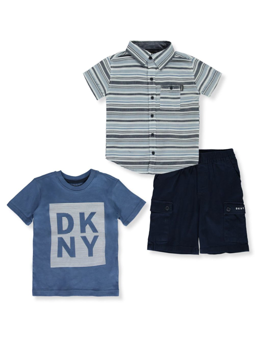 DKNY Boys Logo Woven Shirt 3pc Short Set Size 2T 3T 4T 4 5 6 7 8 10 12 