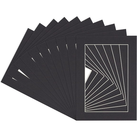 8x12 Mat for 11x14 Frame - Precut Mat Board Acid-Free Black 8x12 Photo Matte Made to Fit a 11x14 Picture Frame, Premium Matboard for Family Photos, Show Kits, Art, Picture Framing, Pack of 10 Mats