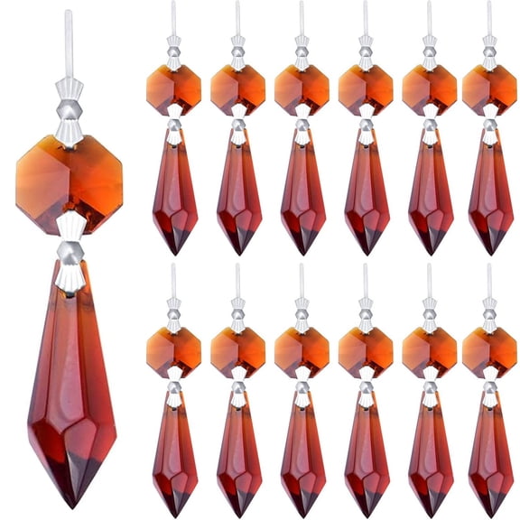 20pcs Amber, Crystal Icicle Prisms Chandelier Replacement Drop Pendants Octagon Crystal Glass Tip Beads for Wedding Christmas Curtain Lamp Decoration, 35 mm