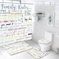 4 Pcs Family Rules Educational Shower Curtain Set with Non-Slip Rug, Toilet Lid Cover, Bath Mat and 12 Hooks, Motivational and Inspirational Quotes Waterproof Shower Curtain Sets for Bathroom