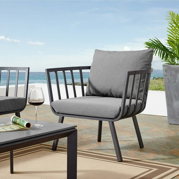 Riverside Outdoor Patio Aluminum Armchair in Gray Charcoal Walmart