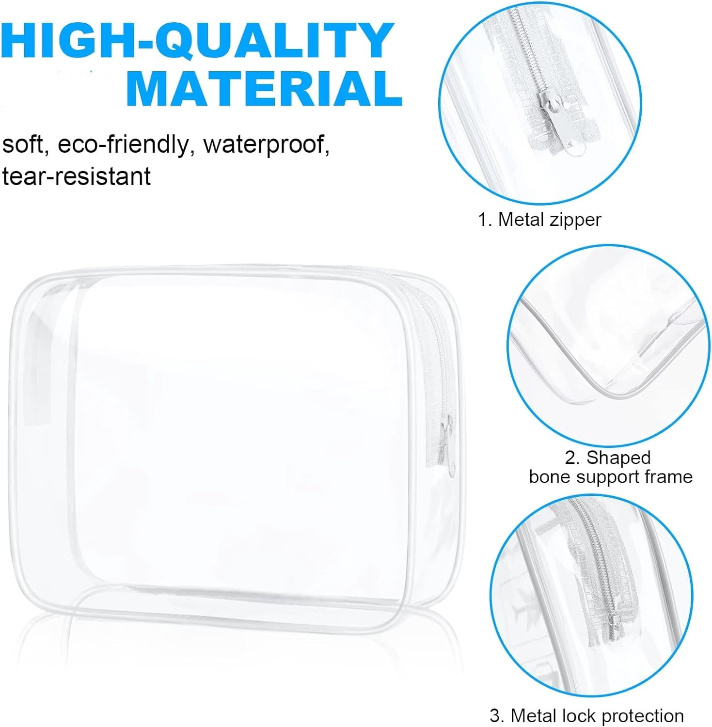 TSA Approved Toiletry Bag 3 Pack Clear Toiletry Bags - 3 Size Travel Bag for Woman, Portable Travel Makeup Cosmetic Bag for Women Men, Carry on Travel Accessories Bag（White)