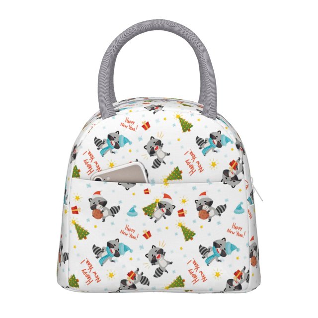 Fotbe happy new year Raccoon Bolsa de Almuerzo con Estampado, Lonchera Aislada, Contenedor de Comida Reutilizable Tipo Cooler a Prueba de Fugas