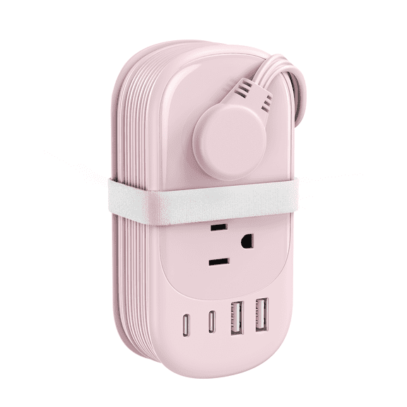 LENCENT Power Strip with USB, Flat Extension Cord 1.1M, 6 Outlets & 4 Ports (2 Type-C), 10-in-1 Charging Station for Office Dorm Travel, Pink