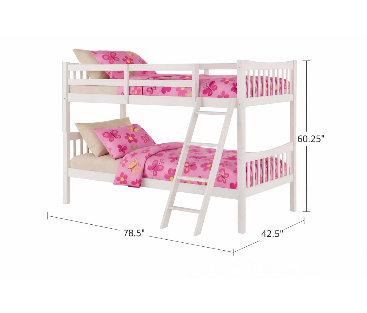 FR Wooden Kids Twin Over Twin Bunk Bed White