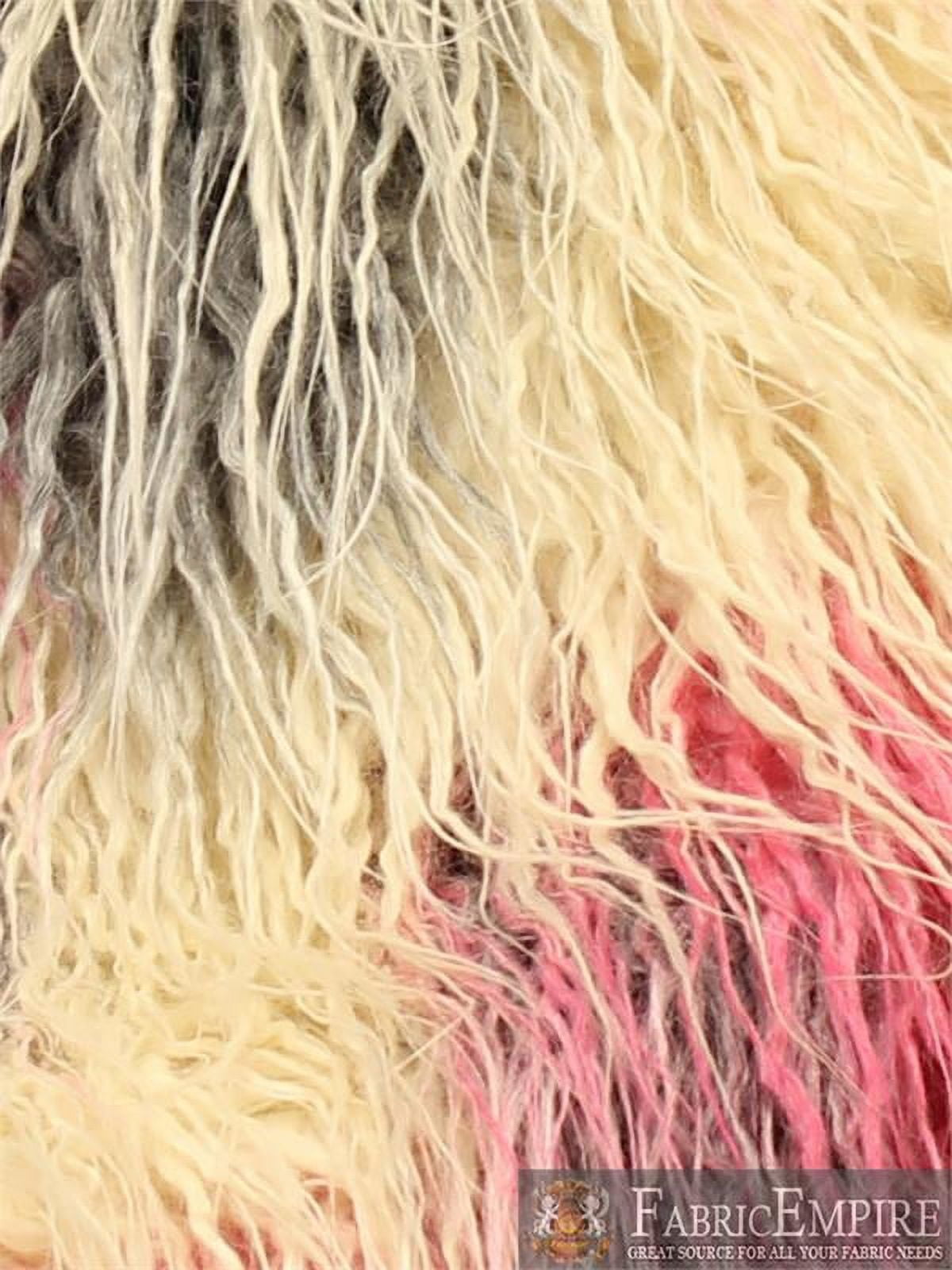 Faux Fur Fabric Long Pile Curly Llama Pastel cream pink grey/ 60" Wide / Sold by the yard
