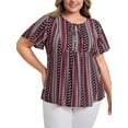 thumbnail image 1 of GRACE & GRANDEUR Blusas de Talla Grande para Mujeres con Cuello Ajustable, Mangas con Volantes, Estampado Floral Bohemio, Con Lazos Reunidos, Blusa Estilo Babydoll 4X Púrpura Ciruela, 1 of 1